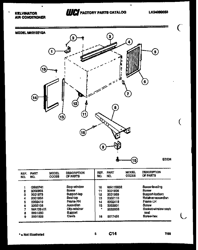 CABINET AND INSTALLATION PARTS Diagram and Parts List for MH310E1QA  Kelvinator Air Conditioner