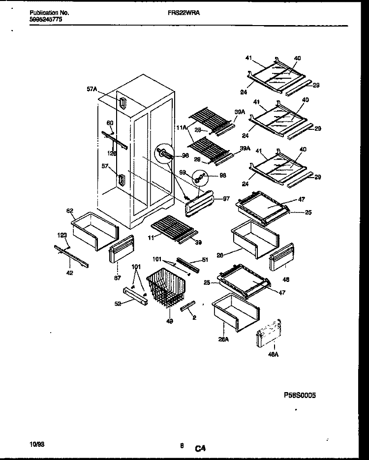 SHELVES AND SUPPORTS Diagram and Parts List for FRS22WRAD2  Frigidaire Refrigerator