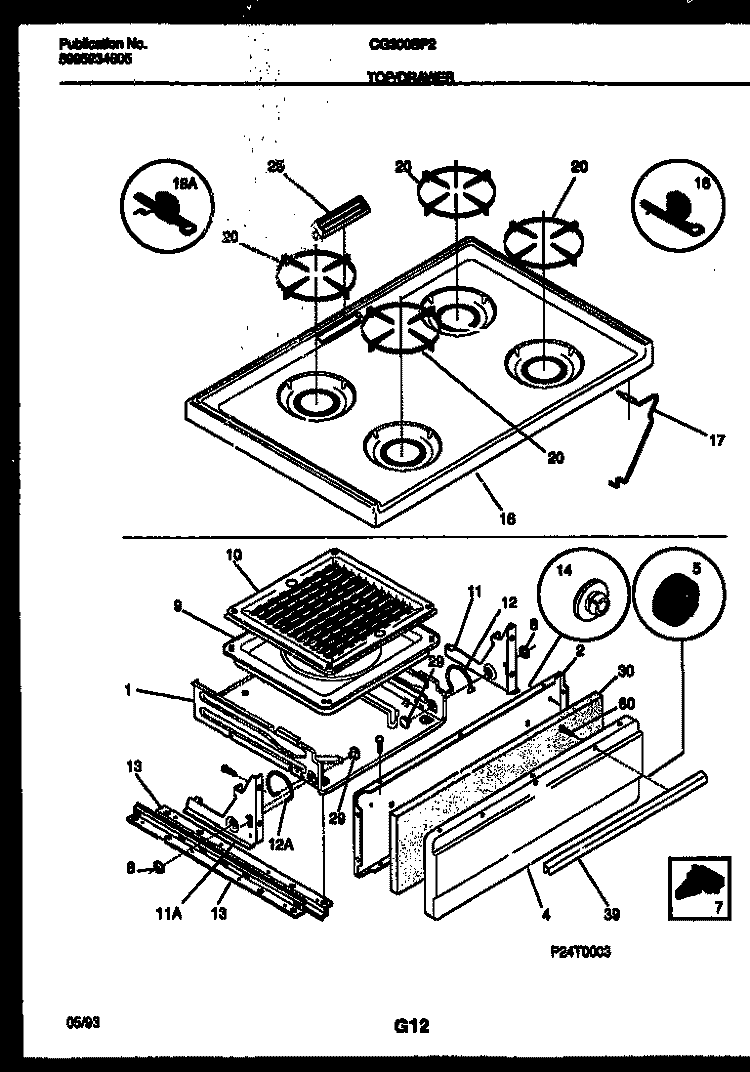 COOKTOP AND BROILER DRAWER PARTS Diagram and Parts List for CG300SP2W2  Frigidaire Range