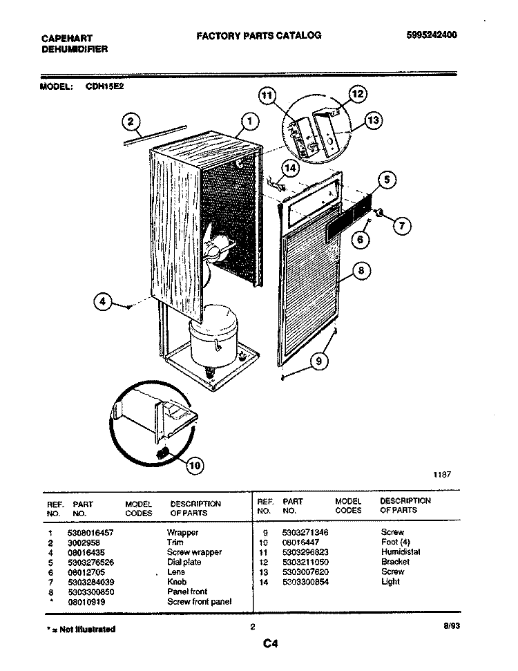 WRAPPER Diagram and Parts List for CDH15E2  Frigidaire Dehumidifier