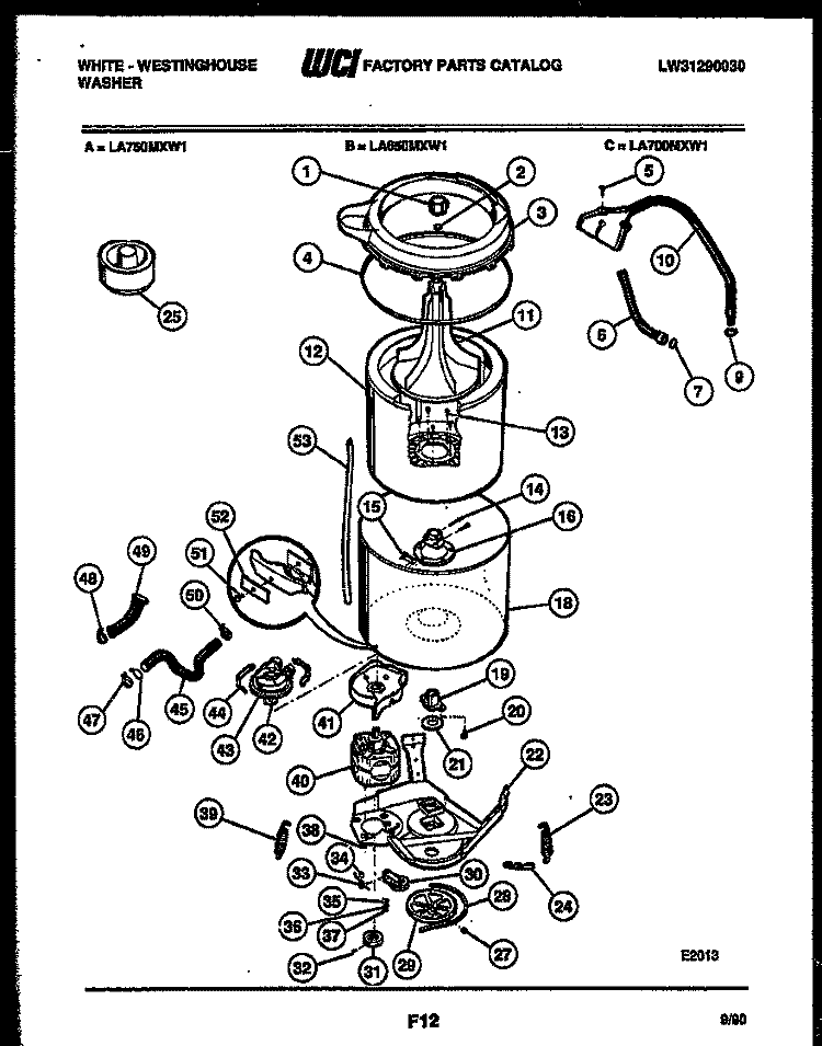 TUB DETAIL Diagram and Parts List for LA700MXW1  Frigidaire Washer
