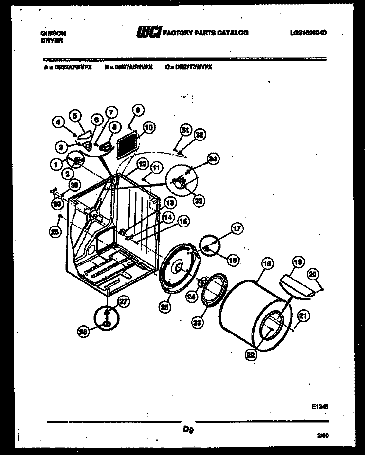CABINET AND COMPONENT PARTS Diagram and Parts List for DE27A7WVFX  Gibson Dryer