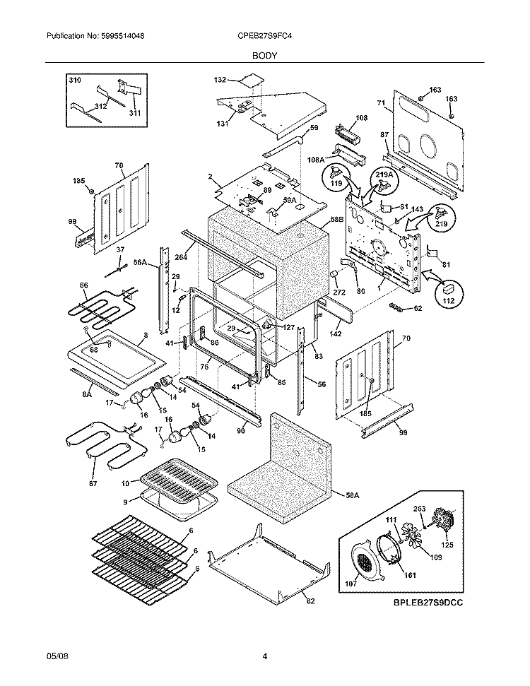BODY Diagram and Parts List for CPEB27S9FC4  Frigidaire Wall Oven