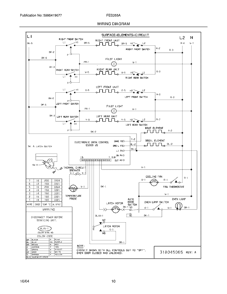 WIRING DIAGRAM Diagram and Parts List for FES355ASH  Frigidaire Range