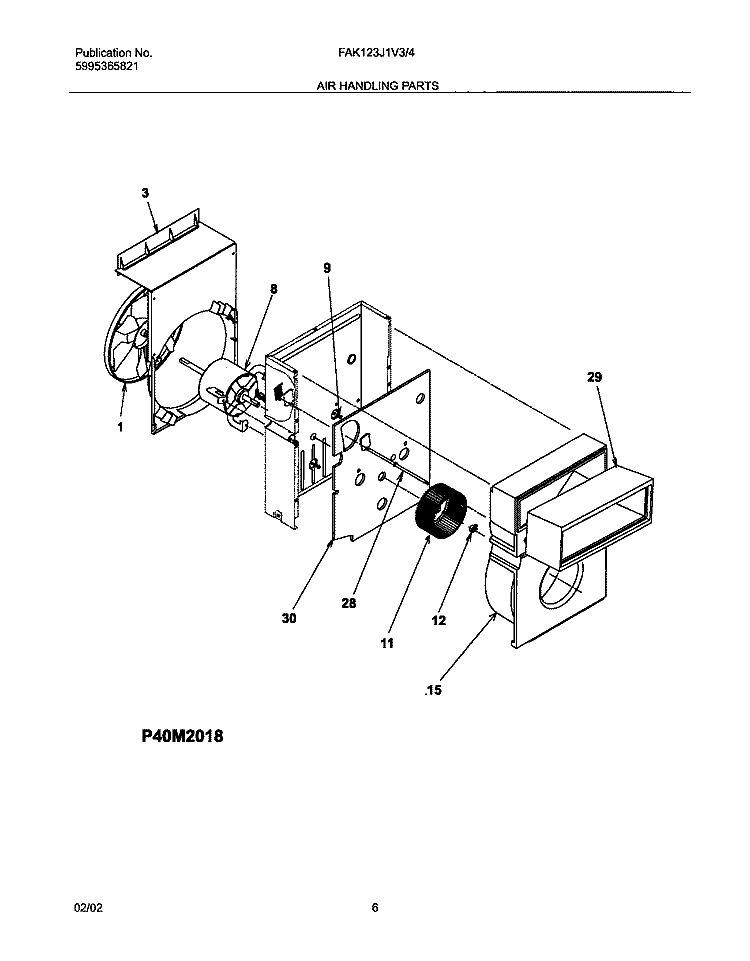 AIR HANDLING PARTS Diagram and Parts List for FAK123J1V4  Frigidaire Air Conditioner