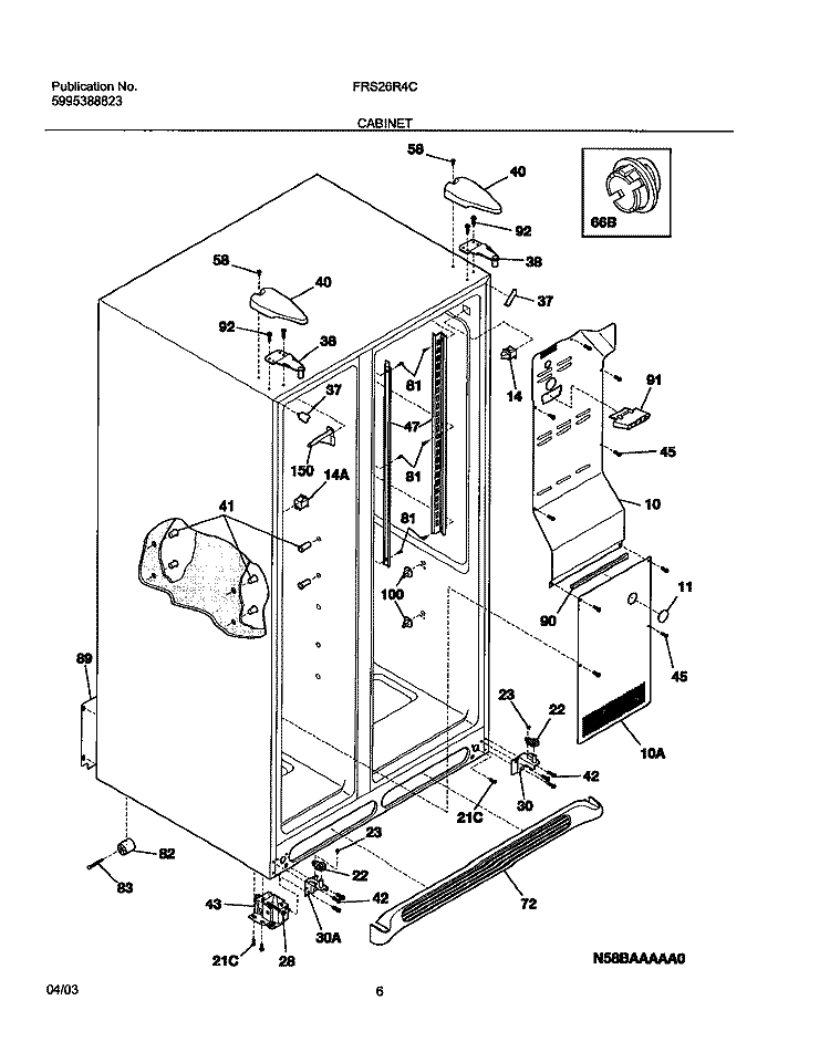CABINET Diagram and Parts List for FRS26R4CB0  Frigidaire Refrigerator