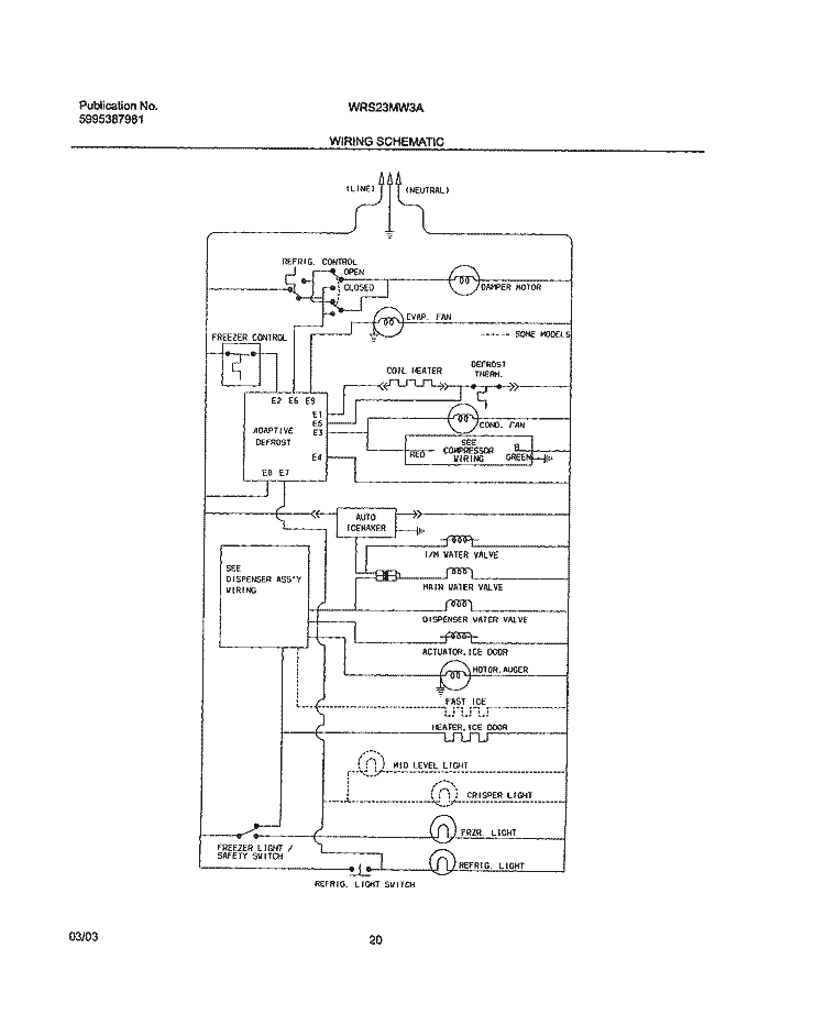 WIRING SCHEMATIC Diagram and Parts List for WRS23MW3AW5  Westinghouse Refrigerator