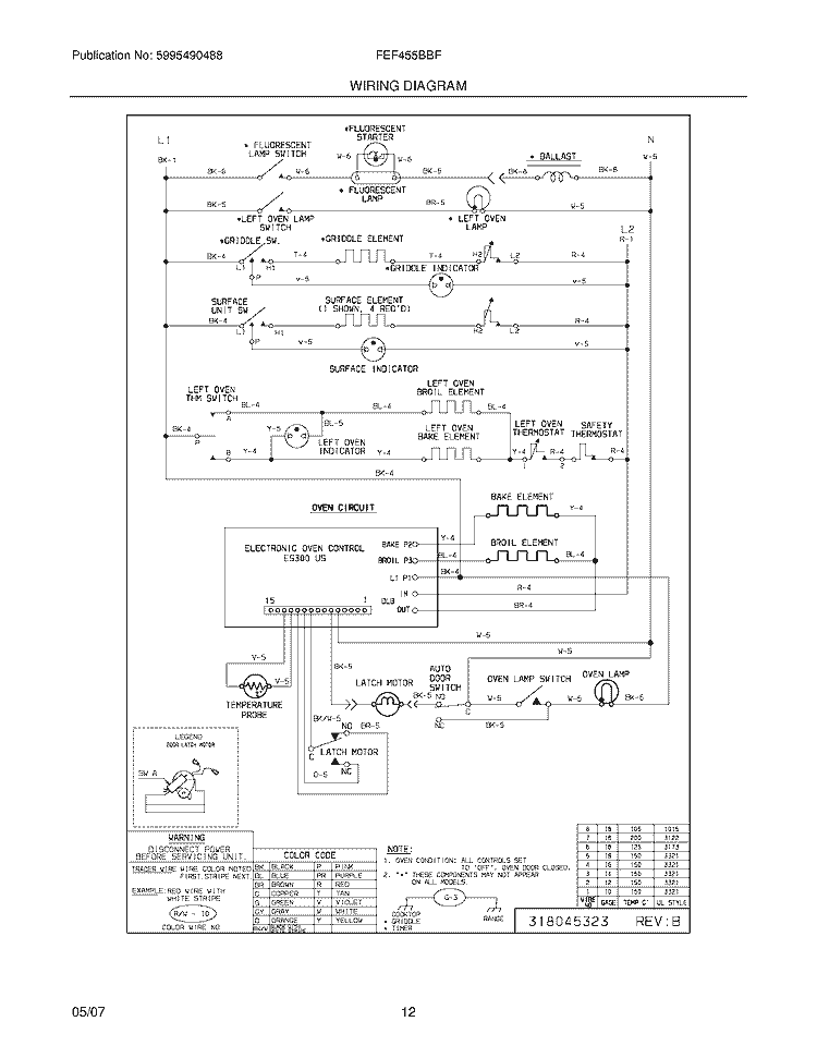 WIRING DIAGRAM Diagram and Parts List for FEF455BBF  Frigidaire Range