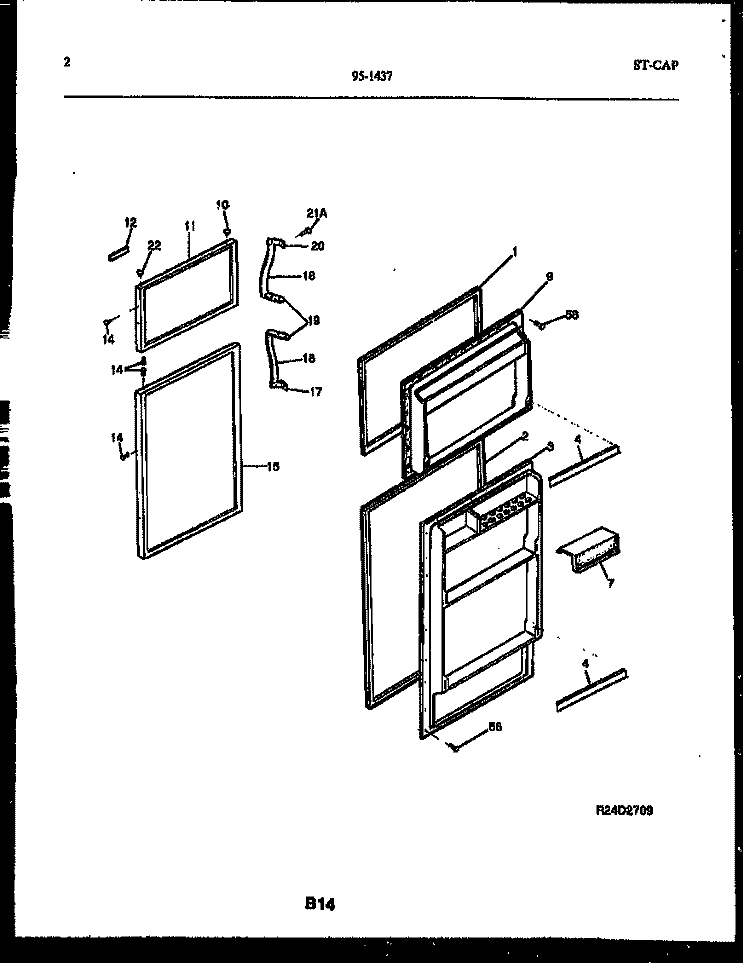 DOOR PARTS Diagram and Parts List for 95-1437-23-05  Tappan Refrigerator