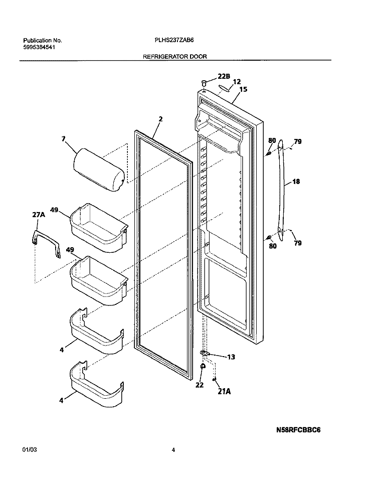 REFRIGERATOR DOOR Diagram and Parts List for PLHS237ZAB6  Frigidaire Refrigerator