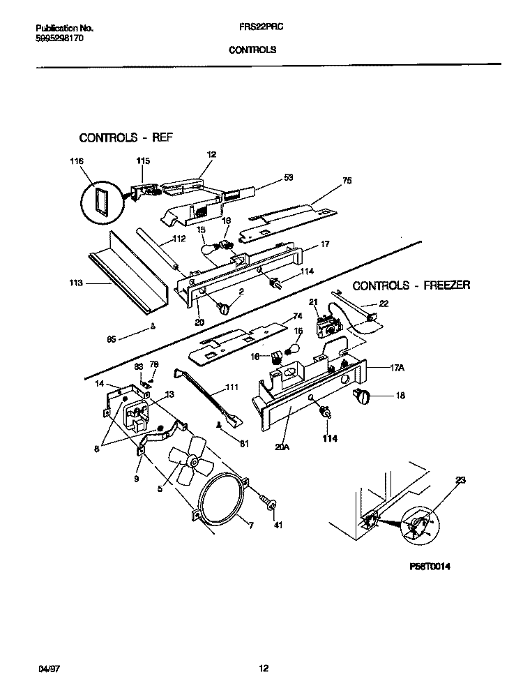 CONTROLS Diagram and Parts List for FRS22PRCW3  Frigidaire Refrigerator