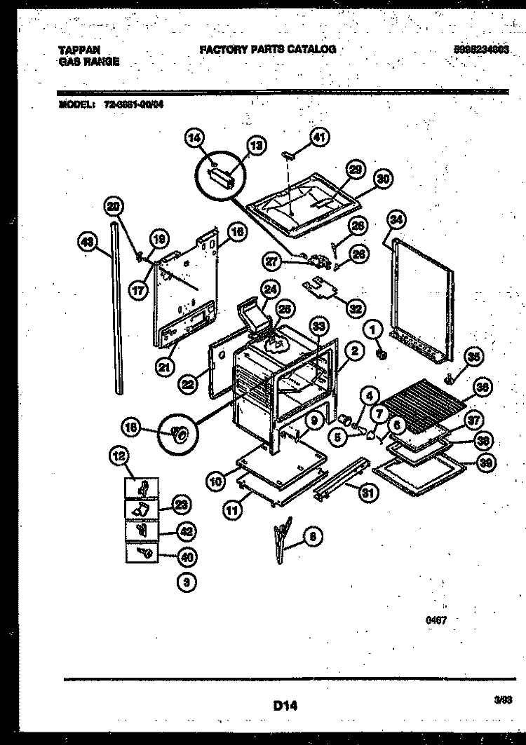 LOWER BODY PARTS Diagram and Parts List for 72-3981-23-04  Tappan Range