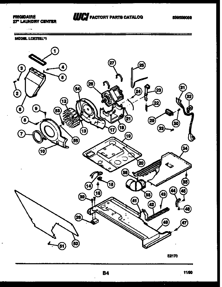 MOTOR, BLOWER AND BODY ASSEMBLY Diagram and Parts List for LCE732LW1  Frigidaire Washer Dryer Combo