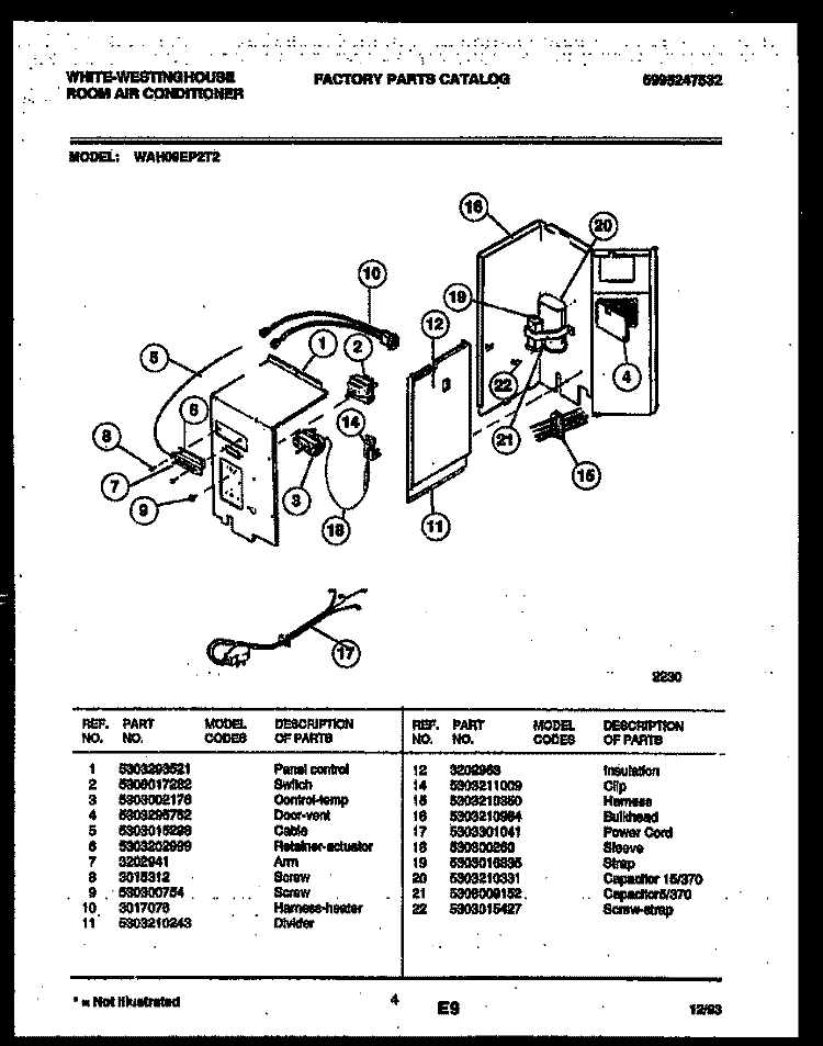 ELECTRICAL PARTS Diagram and Parts List for WAH09EP2T2  Frigidaire Air Conditioner