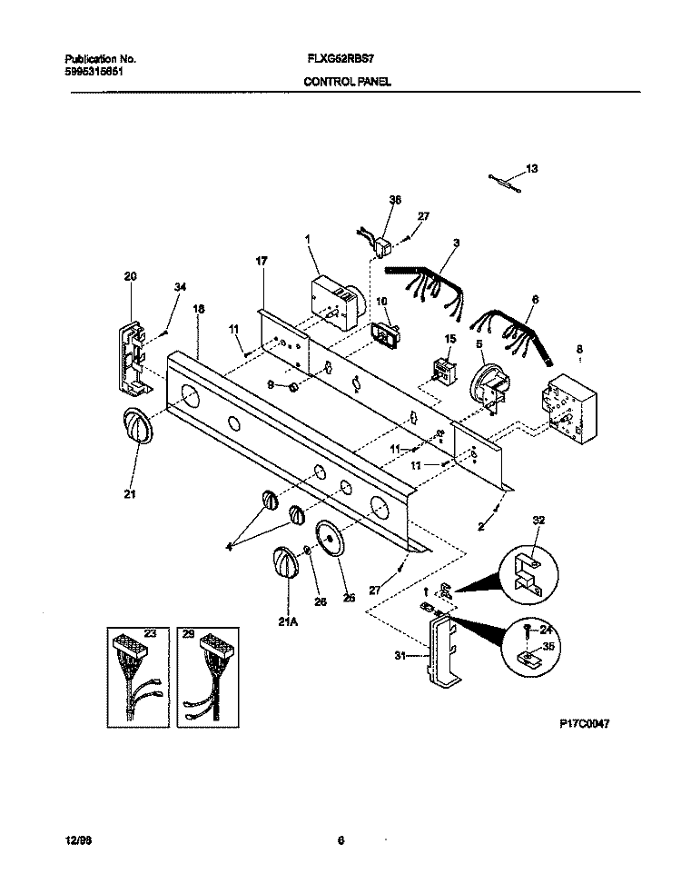 CONTROL PANEL Diagram and Parts List for FLXG52RBS7  Frigidaire Washer Dryer Combo