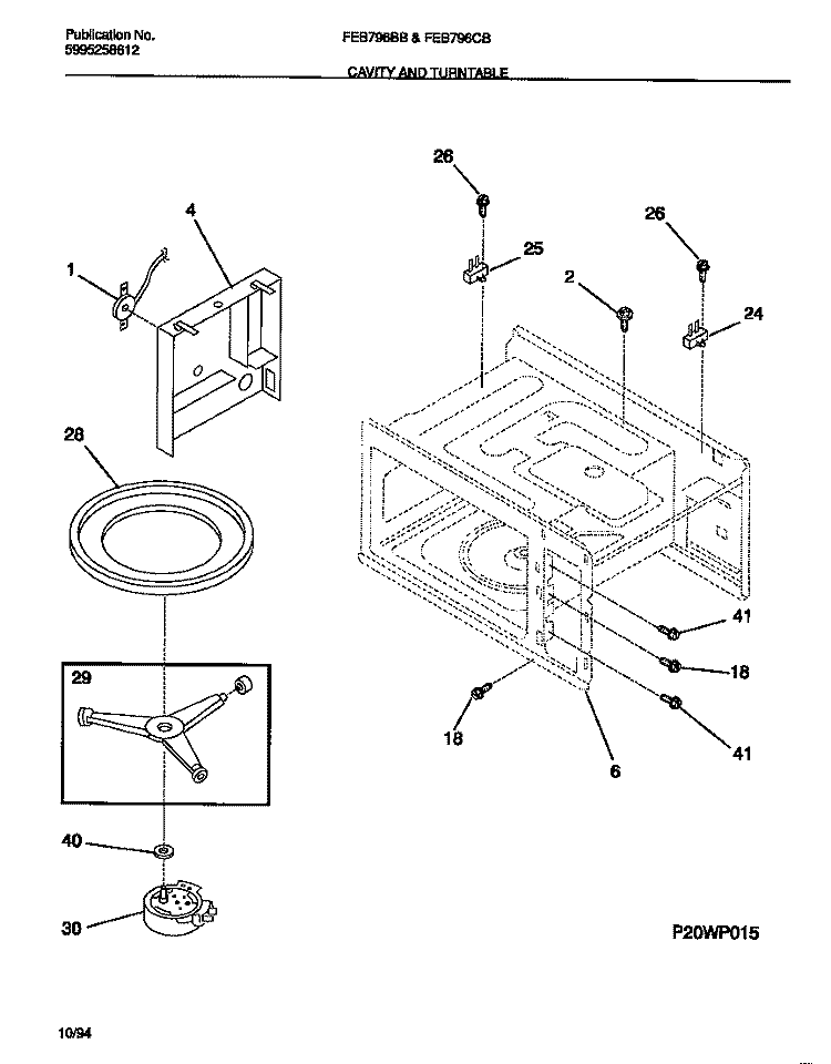 CAVITY AND TURNTABLE Diagram and Parts List for FEB796BBBA  Frigidaire Microwave Oven Combo