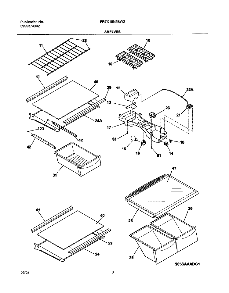 SHELVES Diagram and Parts List for FRTX18N5BW2  Frigidaire Refrigerator
