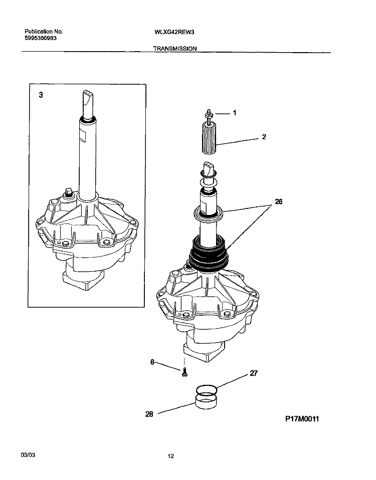 TRANSMISSION Diagram and Parts List for WLXG42REW3  Westinghouse Washer Dryer Combo