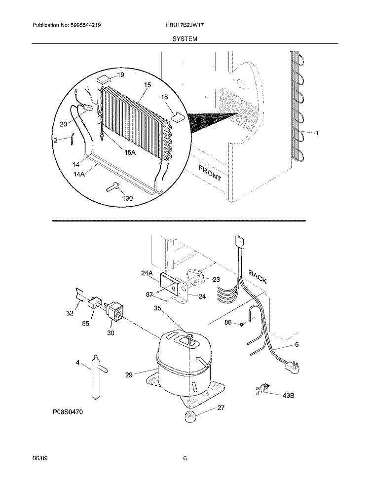 SYSTEM Diagram and Parts List for FRU17B2JW17  Frigidaire Refrigerator