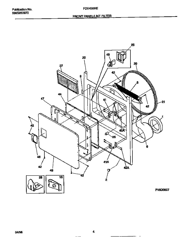 FRONT PANEL / LINT FILTER Diagram and Parts List for FDE436RET0  Frigidaire Dryer
