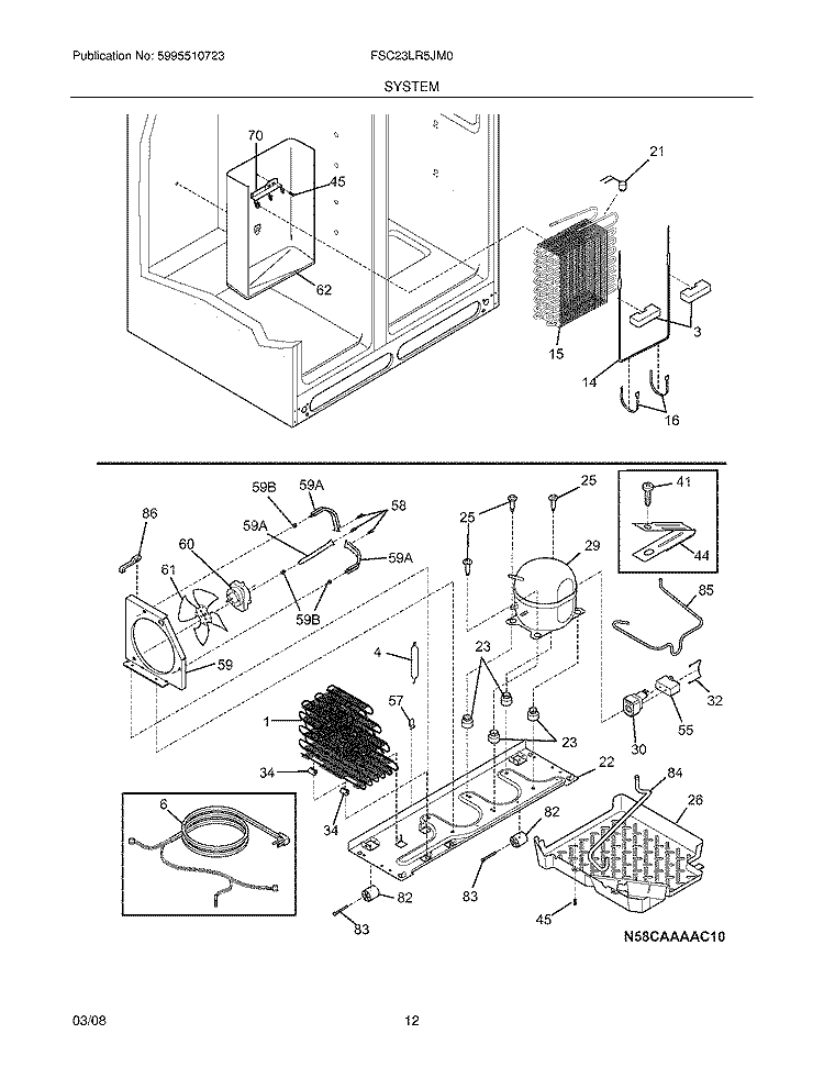 SYSTEM Diagram and Parts List for FSC23LR5JM0  Frigidaire Refrigerator