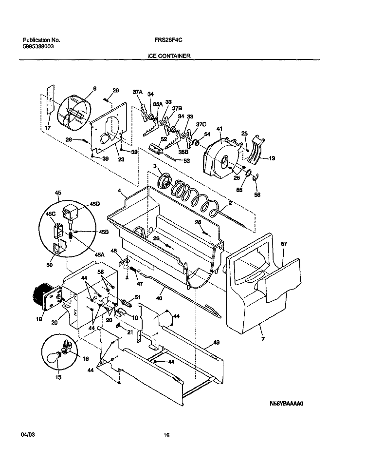 ICE CONTAINER Diagram and Parts List for FRS26F4CQ0  Frigidaire Refrigerator
