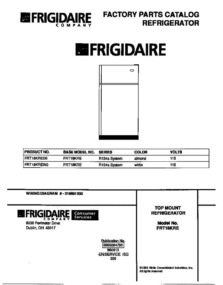 COVER Diagram and Parts List for FRT18KRED0  Frigidaire Refrigerator