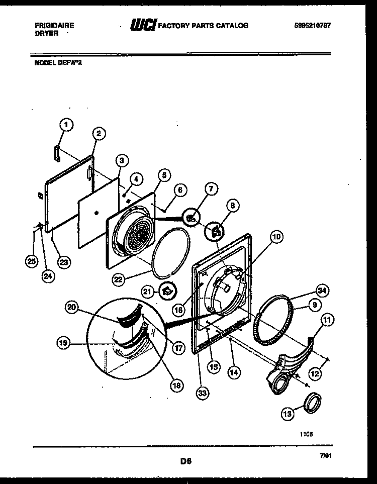 DOOR PARTS Diagram and Parts List for DEFW2  Frigidaire Dryer