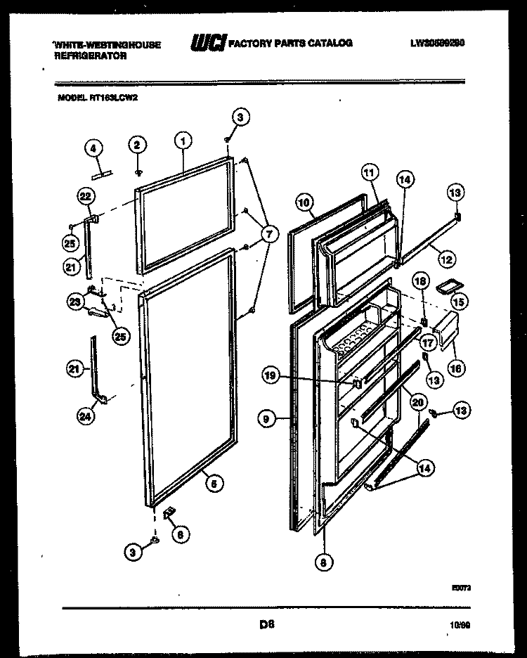 DOOR PARTS Diagram and Parts List for RT163LCF2  Frigidaire Refrigerator