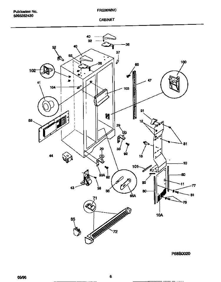 CABINET Diagram and Parts List for FRS26WNCW1  Frigidaire Refrigerator