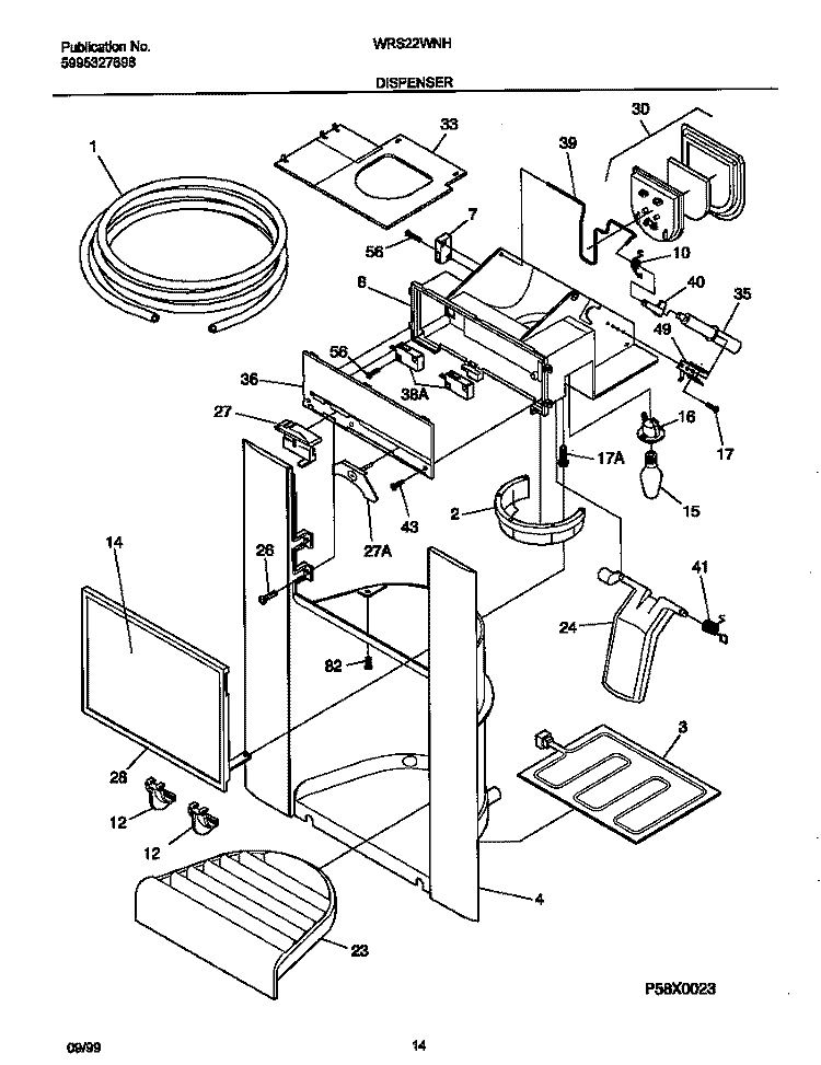 ICE DISPENSER Diagram and Parts List for WRS22WNHW2  Frigidaire Refrigerator