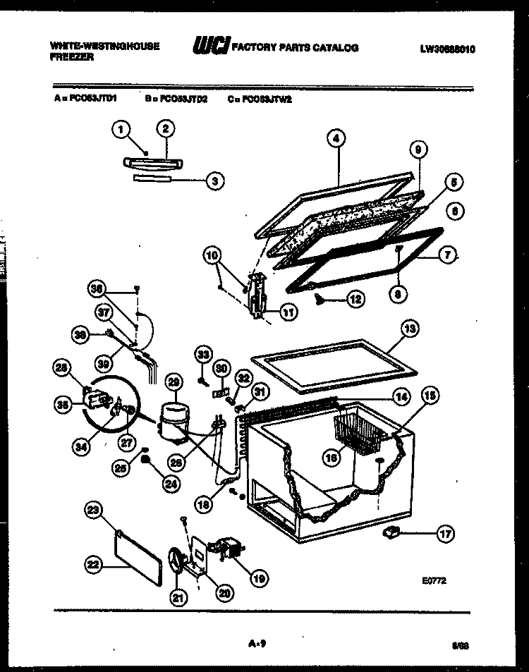 CHEST FREEZER PARTS Diagram and Parts List for FC053JTD1  Frigidaire Freezer
