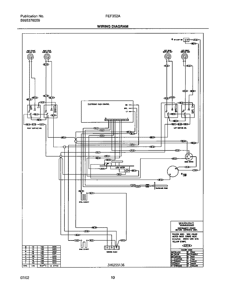 WIRING DIAGRAM Diagram and Parts List for FEF352ASD  Frigidaire Range