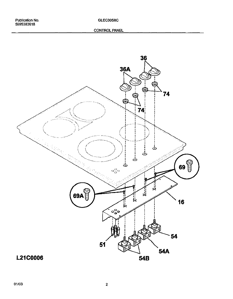 CONTROL PANEL Diagram and Parts List for GLEC30S8CBA  Frigidaire Cooktop