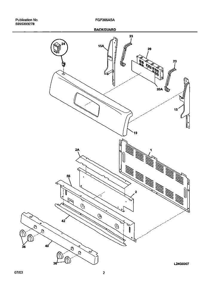 BACKGUARD Diagram and Parts List for FGF366ASA  Frigidaire Range
