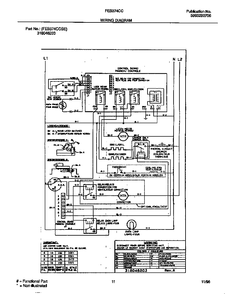 WIRING DIAGRAM Diagram and Parts List for FEB374CCBD  Frigidaire Wall Oven