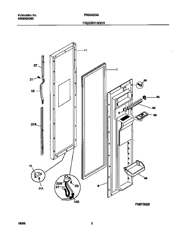 FREEZER DOOR Diagram and Parts List for FRS24ZGGB0  Frigidaire Refrigerator