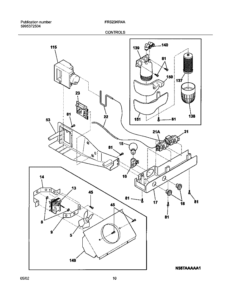 CONTROLS Diagram and Parts List for FRS23KR4AQ5  Frigidaire Refrigerator