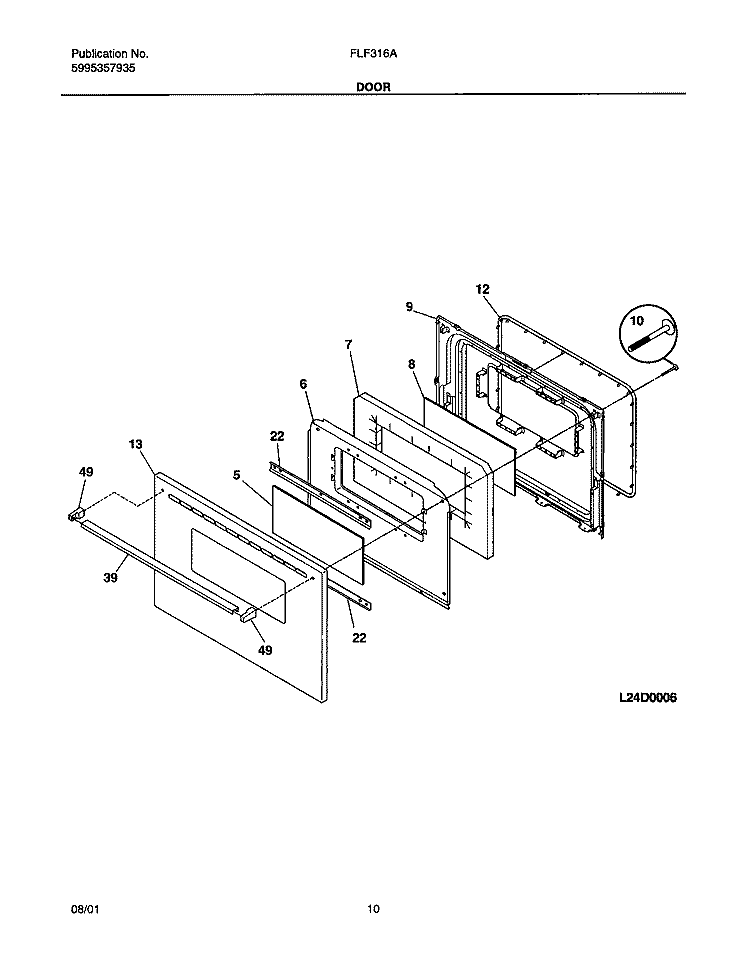 DOOR Diagram and Parts List for FLF316AQA  Frigidaire Range