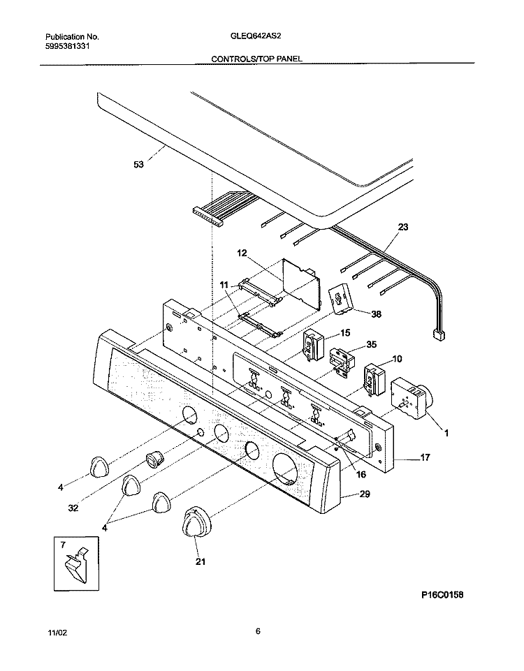 CONTROLS / TOP PANEL Diagram and Parts List for GLEQ642AS2  Frigidaire Dryer
