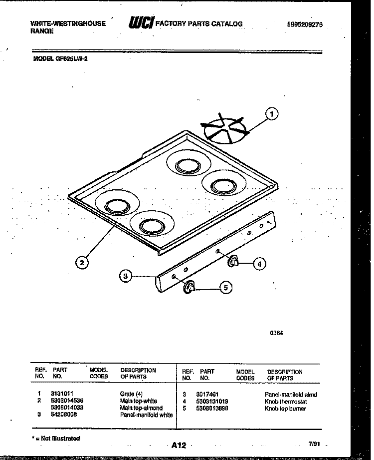 COOKTOP PARTS Diagram and Parts List for GF625LW2  Frigidaire Range