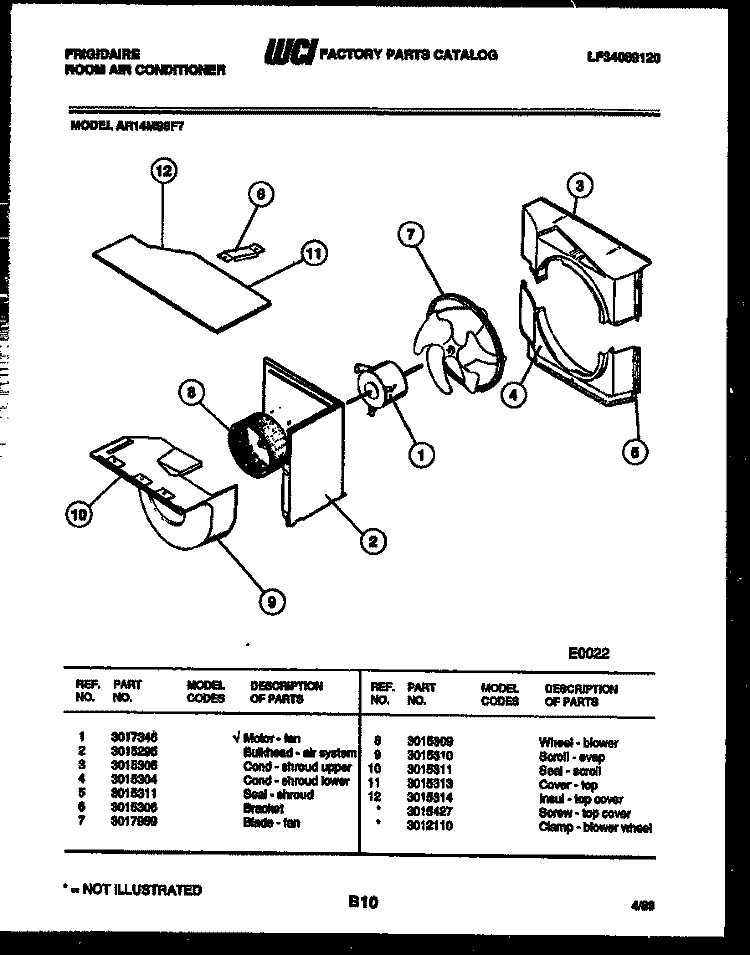 AIR HANDLING PARTS Diagram and Parts List for AR14MS8F7  Frigidaire Air Conditioner