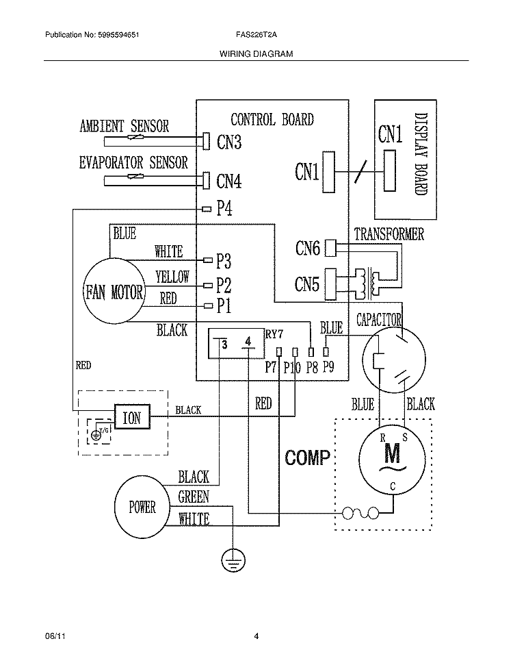WIRING DIAGRAM Diagram and Parts List for FAS226T2A10  Frigidaire Air Conditioner