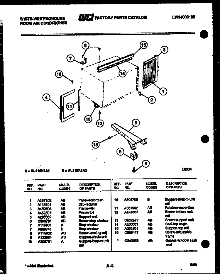CABINET AND INSTALLATION PARTS Diagram and Parts List for AL119K1A1  Frigidaire Air Conditioner