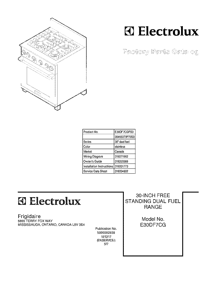 COVER Diagram and Parts List for E30DF7CGPS3  Electrolux Range