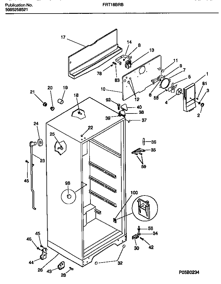 CABINET WITH FAN ASSEMBLY Diagram and Parts List for FRT18BRBW2  Frigidaire Refrigerator