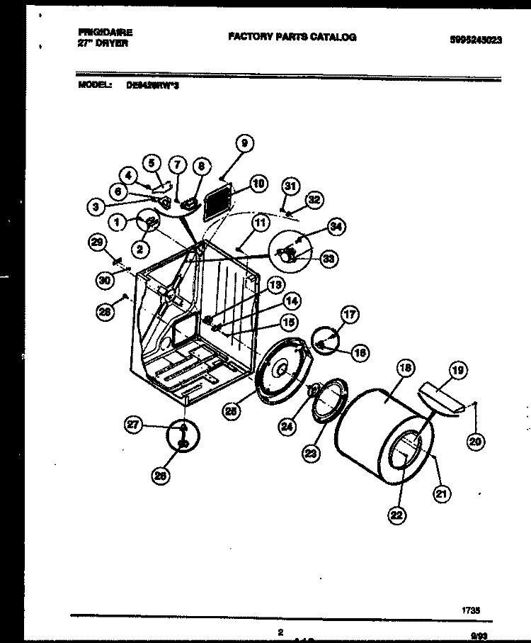 CABINET AND COMPONENT PARTS Diagram and Parts List for DE6420RW3  Frigidaire Dryer