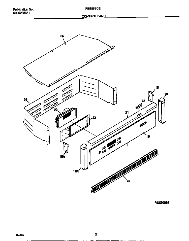 CONTROL PANEL Diagram and Parts List for FEB556CETA  Frigidaire Wall Oven