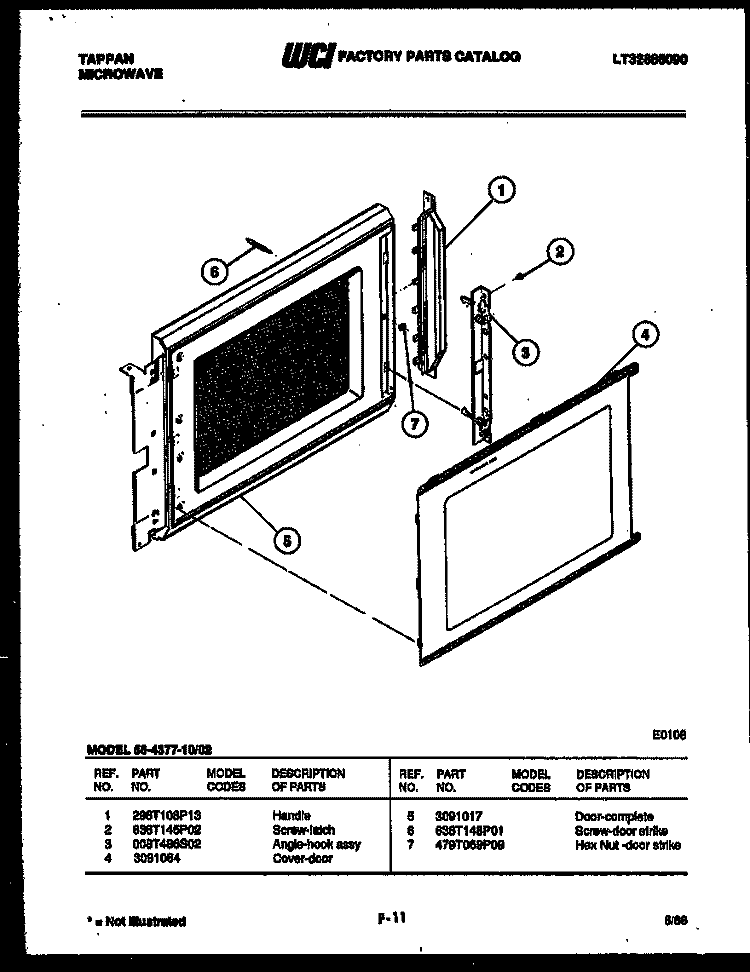 DOOR PARTS Diagram and Parts List for 56-4377-10-02  Tappan Microwave