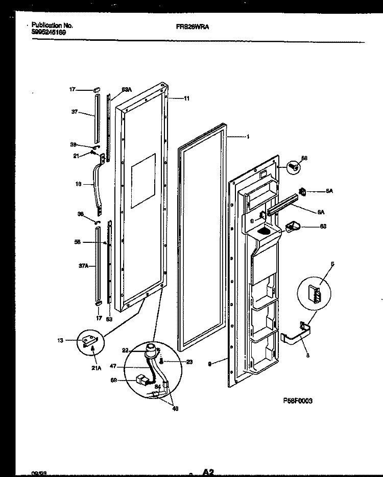 FREEZER DOOR PARTS Diagram and Parts List for FRS26WRAW0  Frigidaire Refrigerator